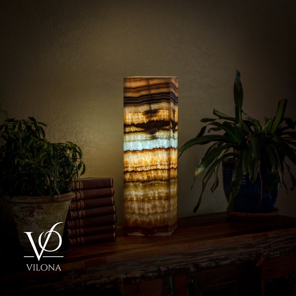 Aqua Onyx Square Table Lamp - 20" Tall, x 6"x 6" Square (Medium #65)