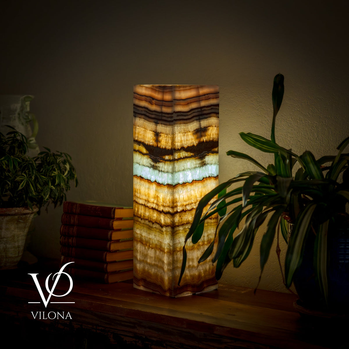 Aqua Onyx Square Table Lamp - 20" Tall, x 6"x 6" Square (Medium #65)