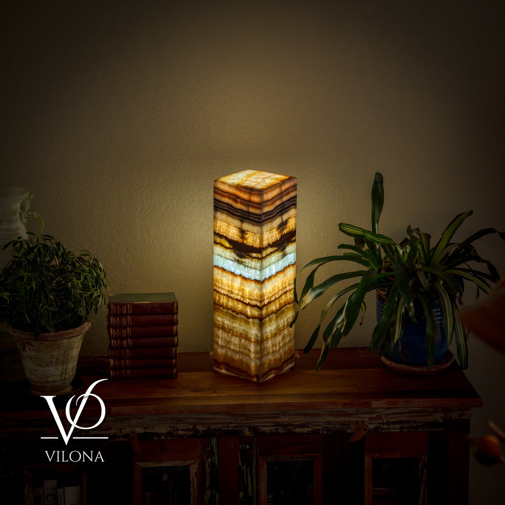 Aqua Onyx Square Table Lamp - 20" Tall, x 6"x 6" Square (Medium #65)