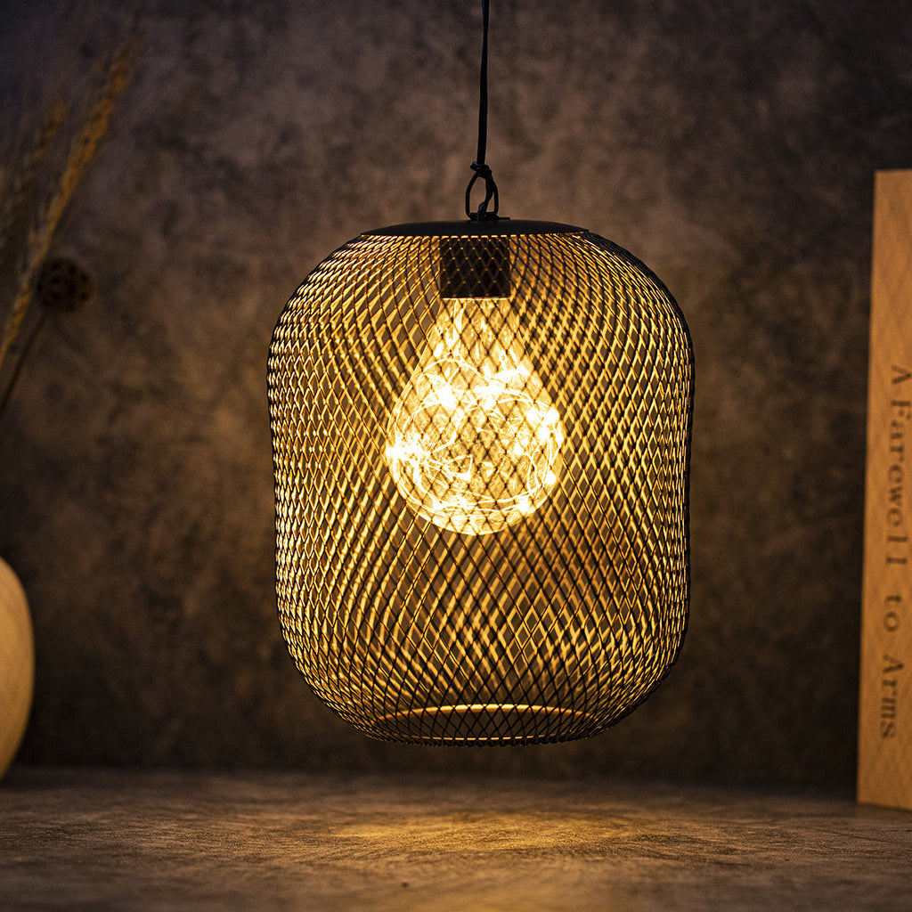8.5'' High Battery Operated Hanging Lamp Mesh Lanterns with Lights Bulb
