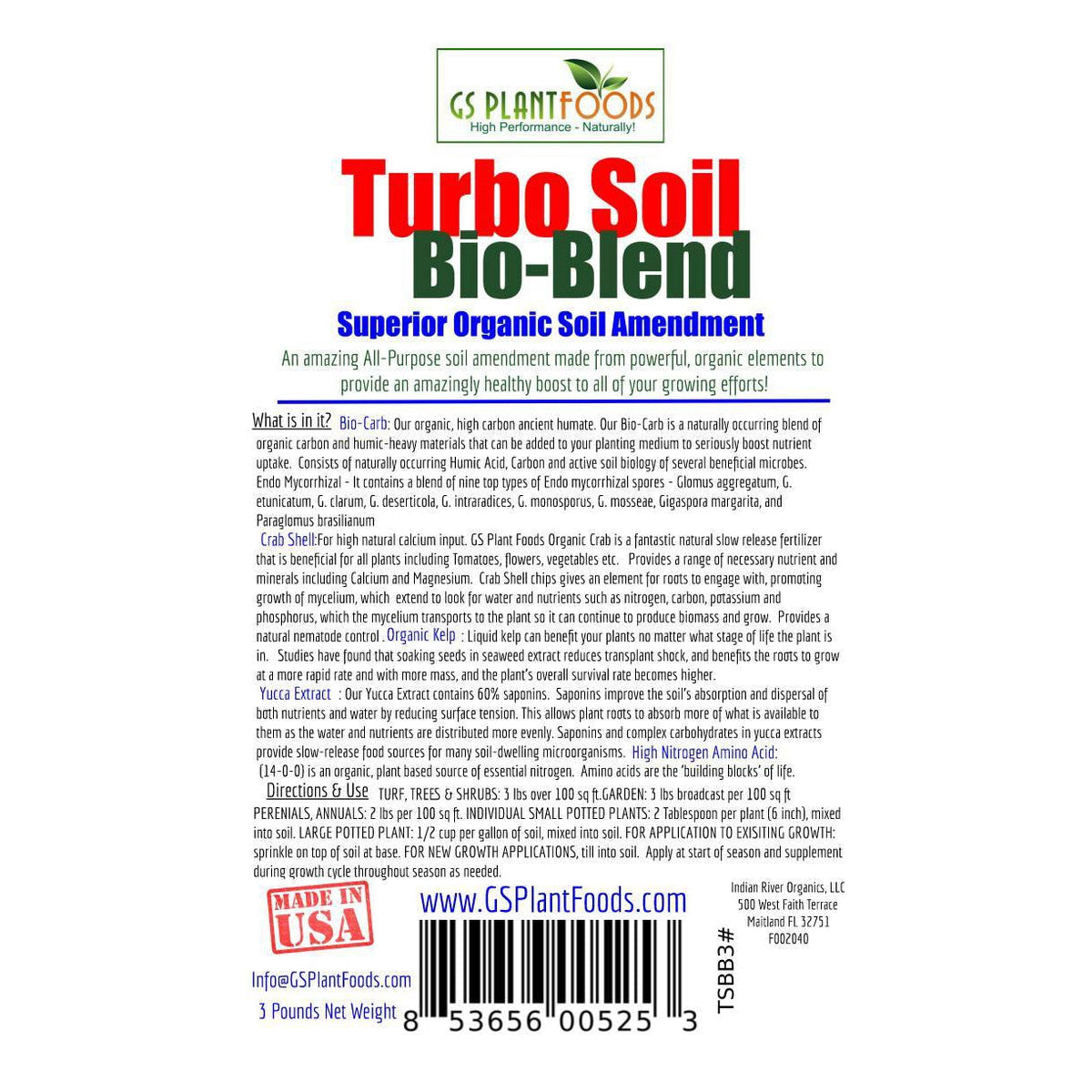 Turbo Soil Bio-Blend, Superior Organic Soil Amendment, 3 pound bag